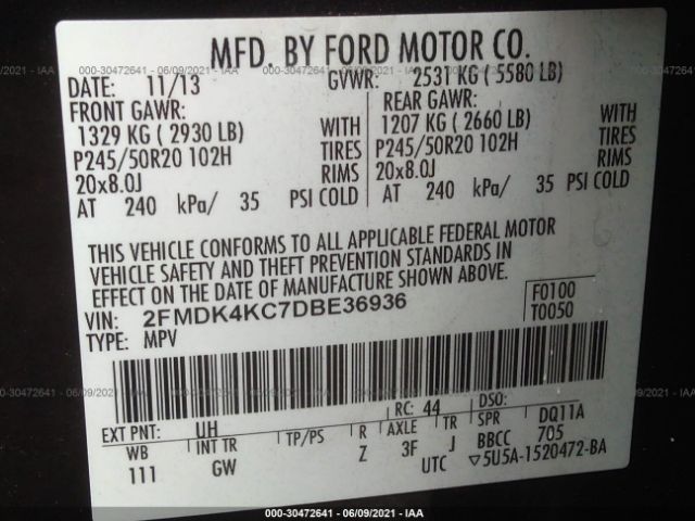 Photo 8 VIN: 2FMDK4KC7DBE36936 - FORD EDGE 