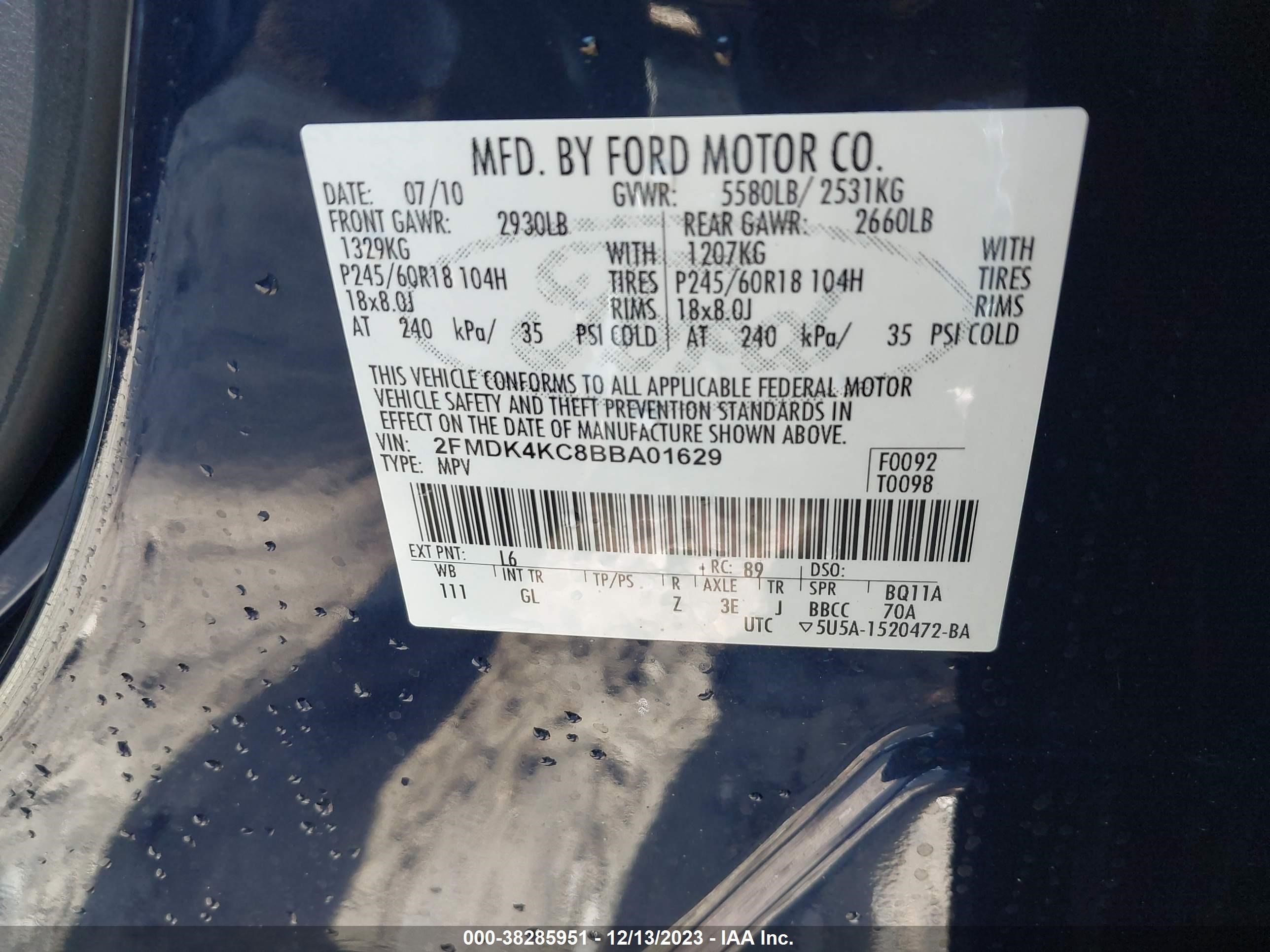 Photo 8 VIN: 2FMDK4KC8BBA01629 - FORD EDGE 