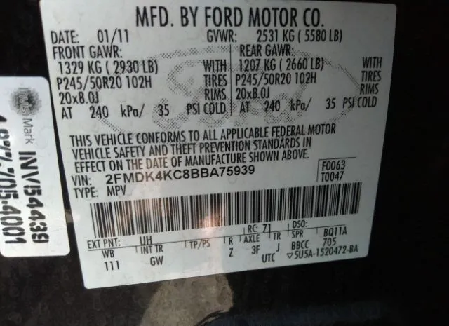 Photo 8 VIN: 2FMDK4KC8BBA75939 - FORD EDGE 