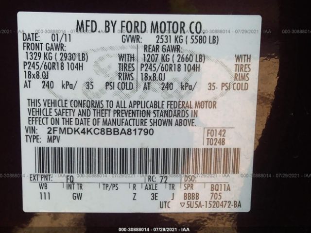 Photo 8 VIN: 2FMDK4KC8BBA81790 - FORD EDGE 