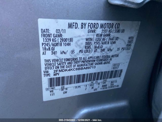 Photo 8 VIN: 2FMDK4KC8BBA89713 - FORD EDGE 