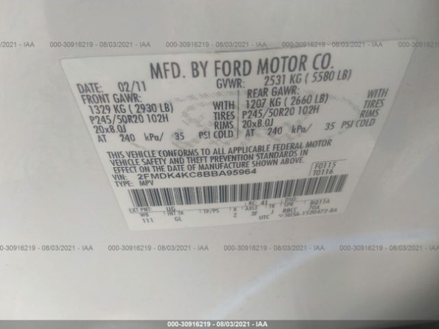 Photo 8 VIN: 2FMDK4KC8BBA95964 - FORD EDGE 