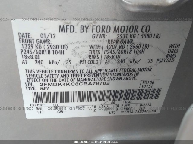 Photo 8 VIN: 2FMDK4KC8CBA79782 - FORD EDGE 