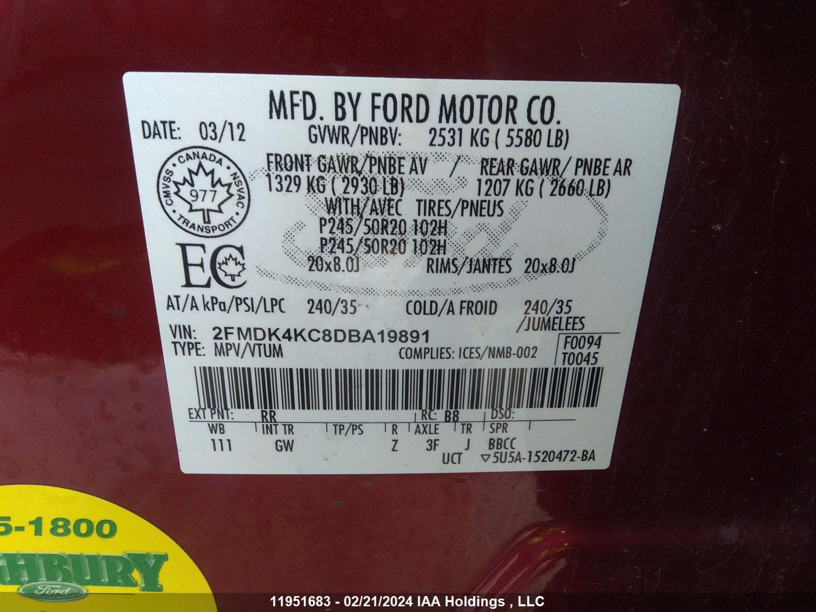 Photo 8 VIN: 2FMDK4KC8DBA19891 - FORD EDGE 