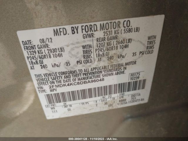 Photo 8 VIN: 2FMDK4KC8DBA96048 - FORD EDGE 