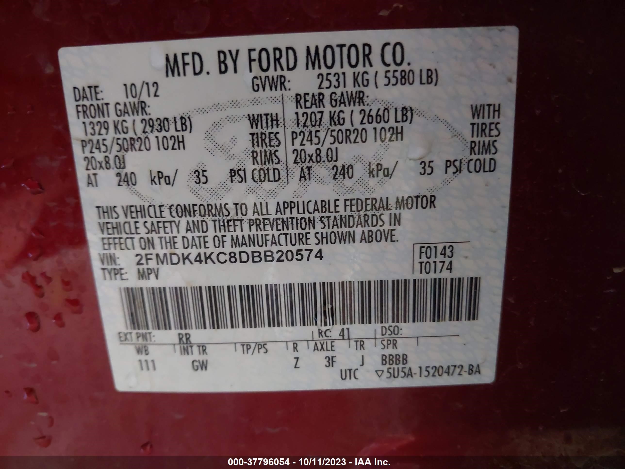 Photo 8 VIN: 2FMDK4KC8DBB20574 - FORD EDGE 