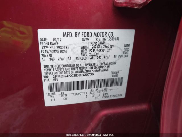 Photo 8 VIN: 2FMDK4KC8DBB20736 - FORD EDGE 