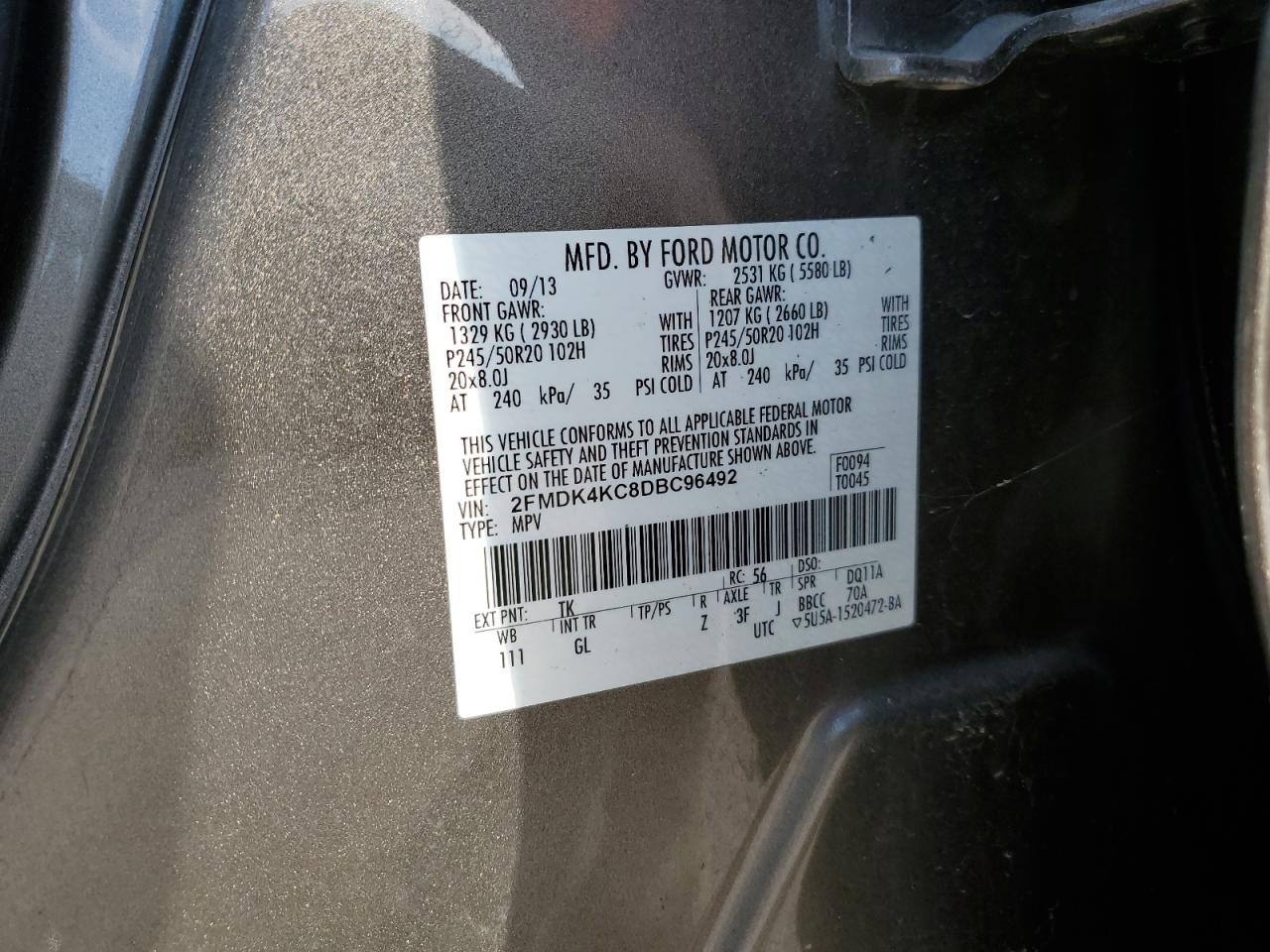 Photo 12 VIN: 2FMDK4KC8DBC96492 - FORD EDGE 