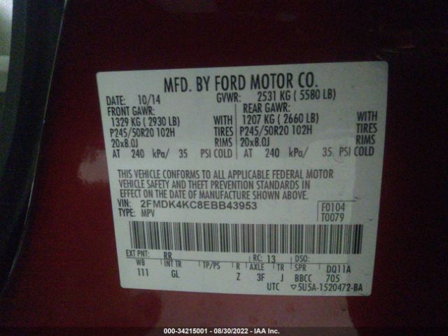 Photo 8 VIN: 2FMDK4KC8EBB43953 - FORD EDGE 