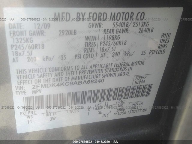 Photo 8 VIN: 2FMDK4KC9ABA68240 - FORD EDGE 