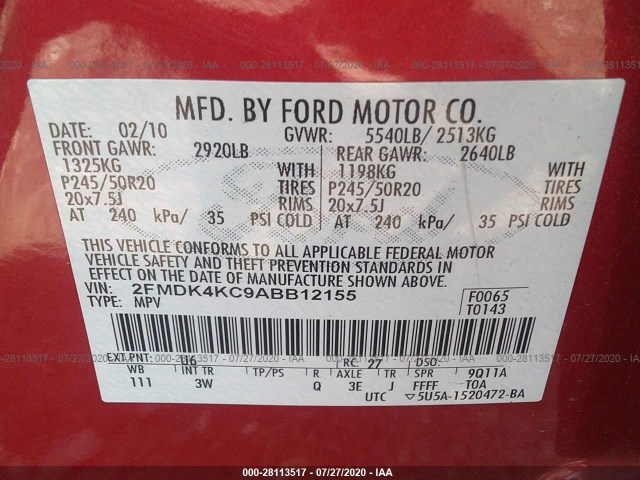 Photo 8 VIN: 2FMDK4KC9ABB12155 - FORD EDGE 