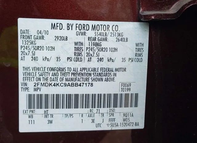 Photo 8 VIN: 2FMDK4KC9ABB47178 - FORD EDGE 