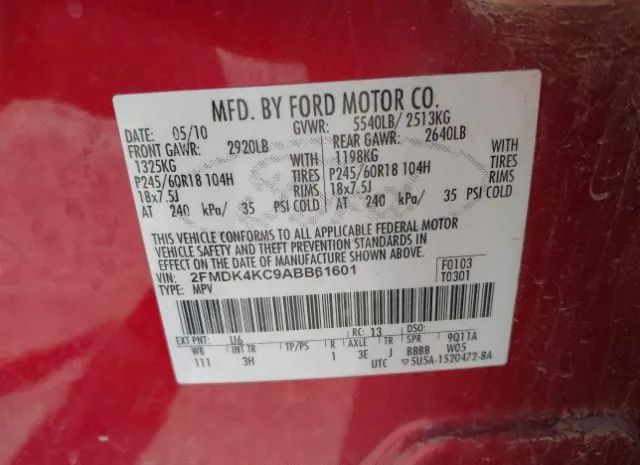 Photo 8 VIN: 2FMDK4KC9ABB61601 - FORD EDGE 