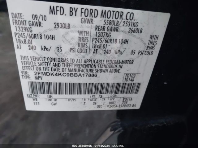 Photo 8 VIN: 2FMDK4KC9BBA17886 - FORD EDGE 