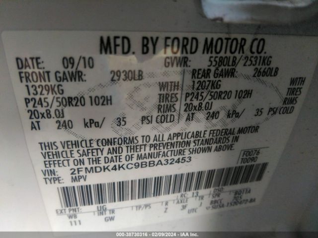 Photo 8 VIN: 2FMDK4KC9BBA32453 - FORD EDGE 