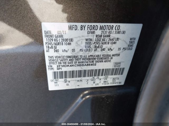 Photo 8 VIN: 2FMDK4KC9BBA86402 - FORD EDGE 