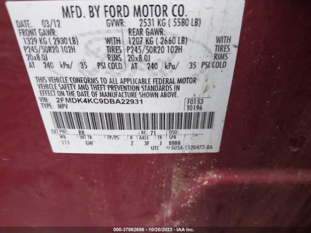 Photo 8 VIN: 2FMDK4KC9DBA22931 - FORD EDGE 