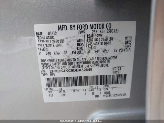 Photo 8 VIN: 2FMDK4KC9DBA52849 - FORD EDGE 