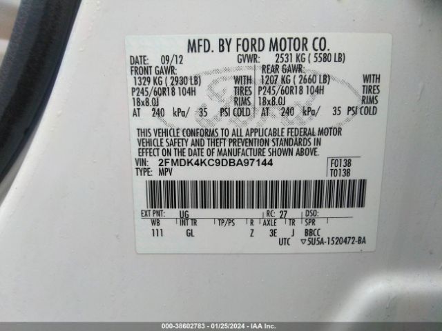 Photo 8 VIN: 2FMDK4KC9DBA97144 - FORD EDGE 