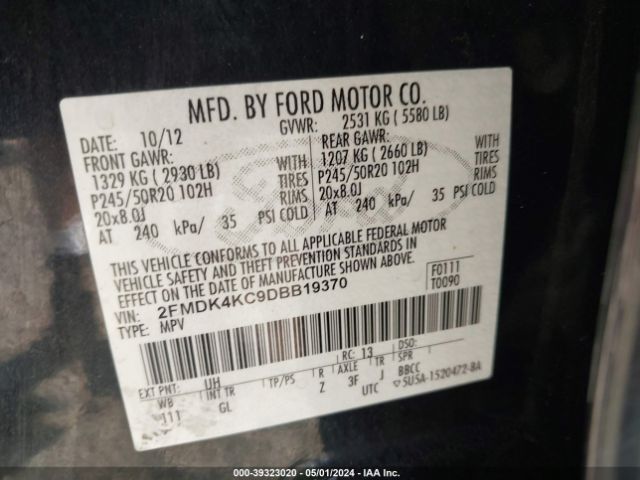 Photo 8 VIN: 2FMDK4KC9DBB19370 - FORD EDGE 