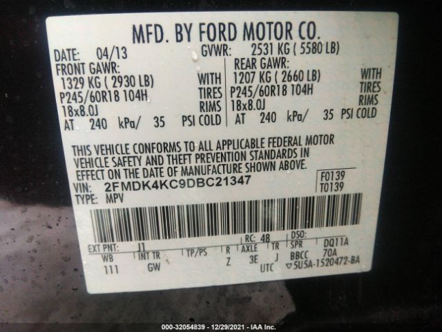 Photo 8 VIN: 2FMDK4KC9DBC21347 - FORD EDGE 