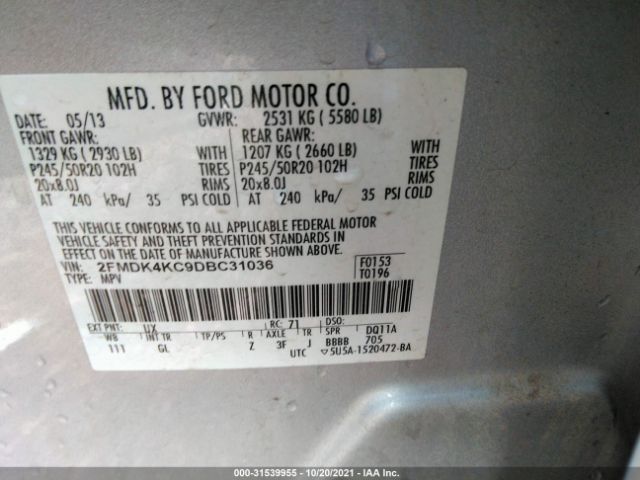 Photo 8 VIN: 2FMDK4KC9DBC31036 - FORD EDGE 