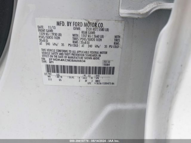 Photo 8 VIN: 2FMDK4KC9EBA00834 - FORD EDGE 