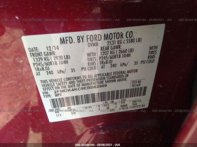 Photo 8 VIN: 2FMDK4KC9EBB82969 - FORD EDGE 