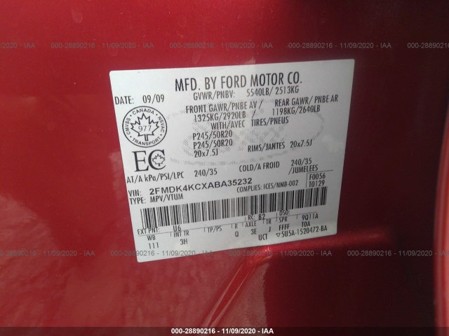 Photo 8 VIN: 2FMDK4KCXABA35232 - FORD EDGE 