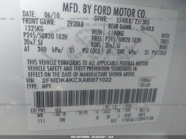 Photo 8 VIN: 2FMDK4KCXABB71022 - FORD EDGE 