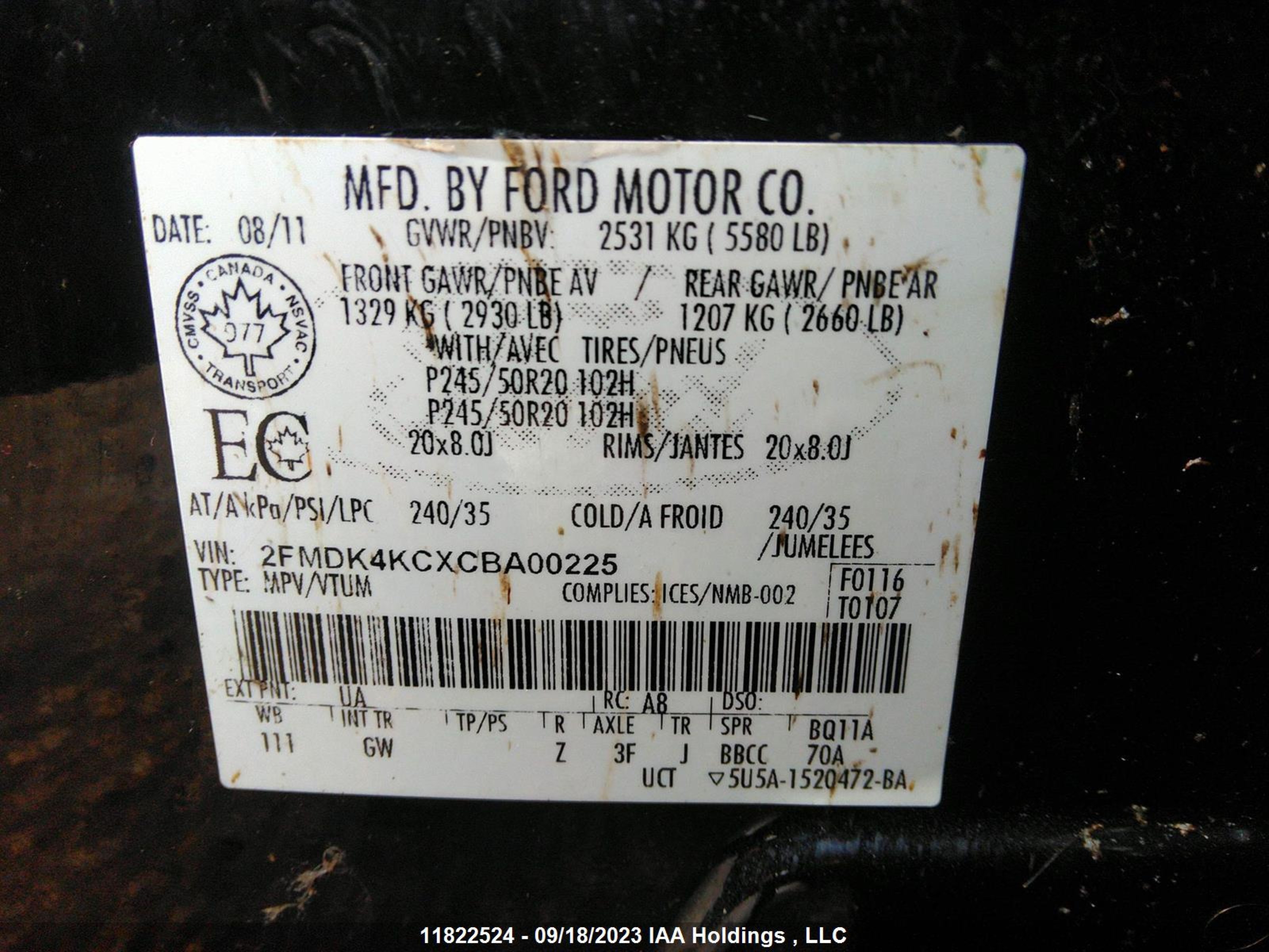 Photo 8 VIN: 2FMDK4KCXCBA00225 - FORD EDGE 