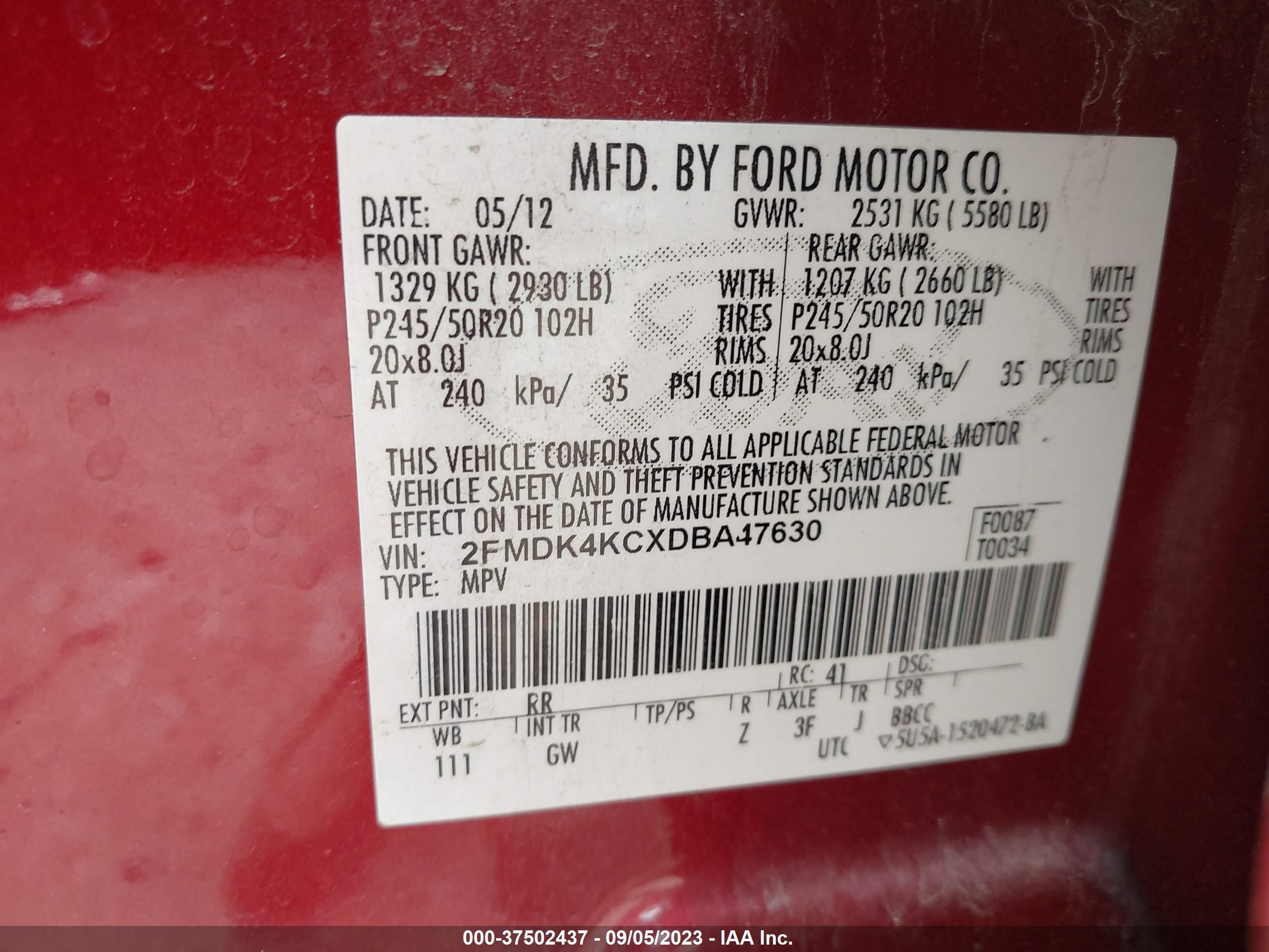 Photo 8 VIN: 2FMDK4KCXDBA47630 - FORD EDGE 