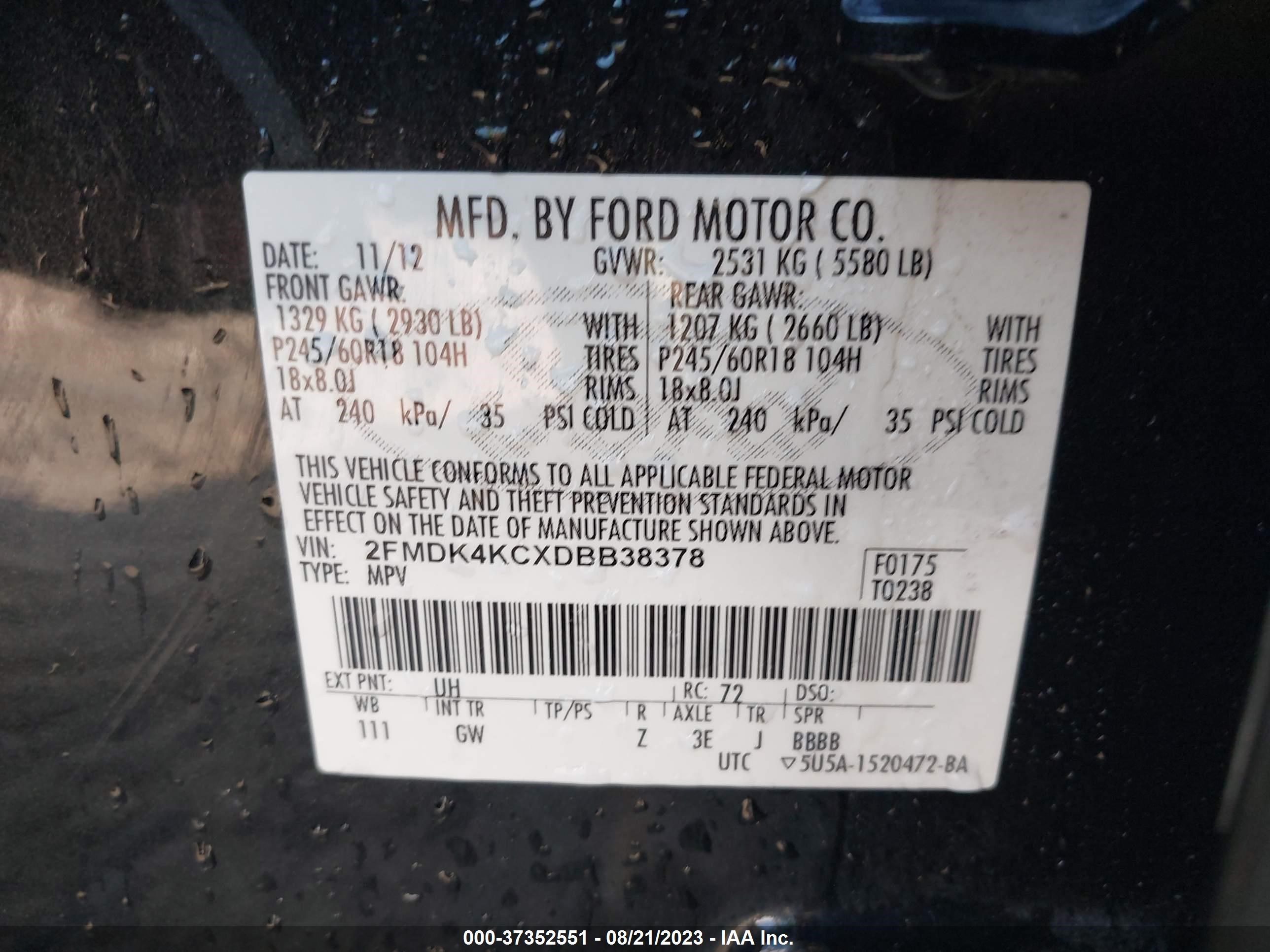 Photo 8 VIN: 2FMDK4KCXDBB38378 - FORD EDGE 