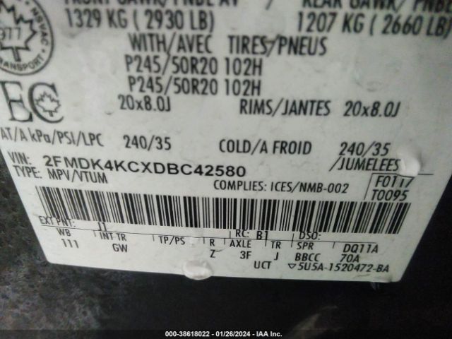 Photo 8 VIN: 2FMDK4KCXDBC42580 - FORD EDGE 