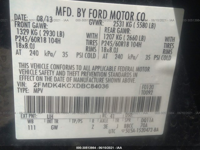 Photo 8 VIN: 2FMDK4KCXDBC84036 - FORD EDGE 