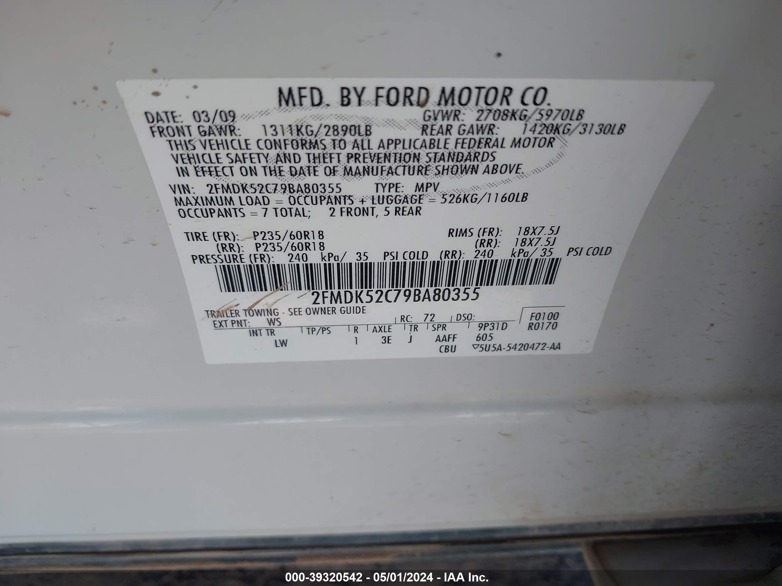 Photo 8 VIN: 2FMDK52C79BA80355 - FORD FLEX 