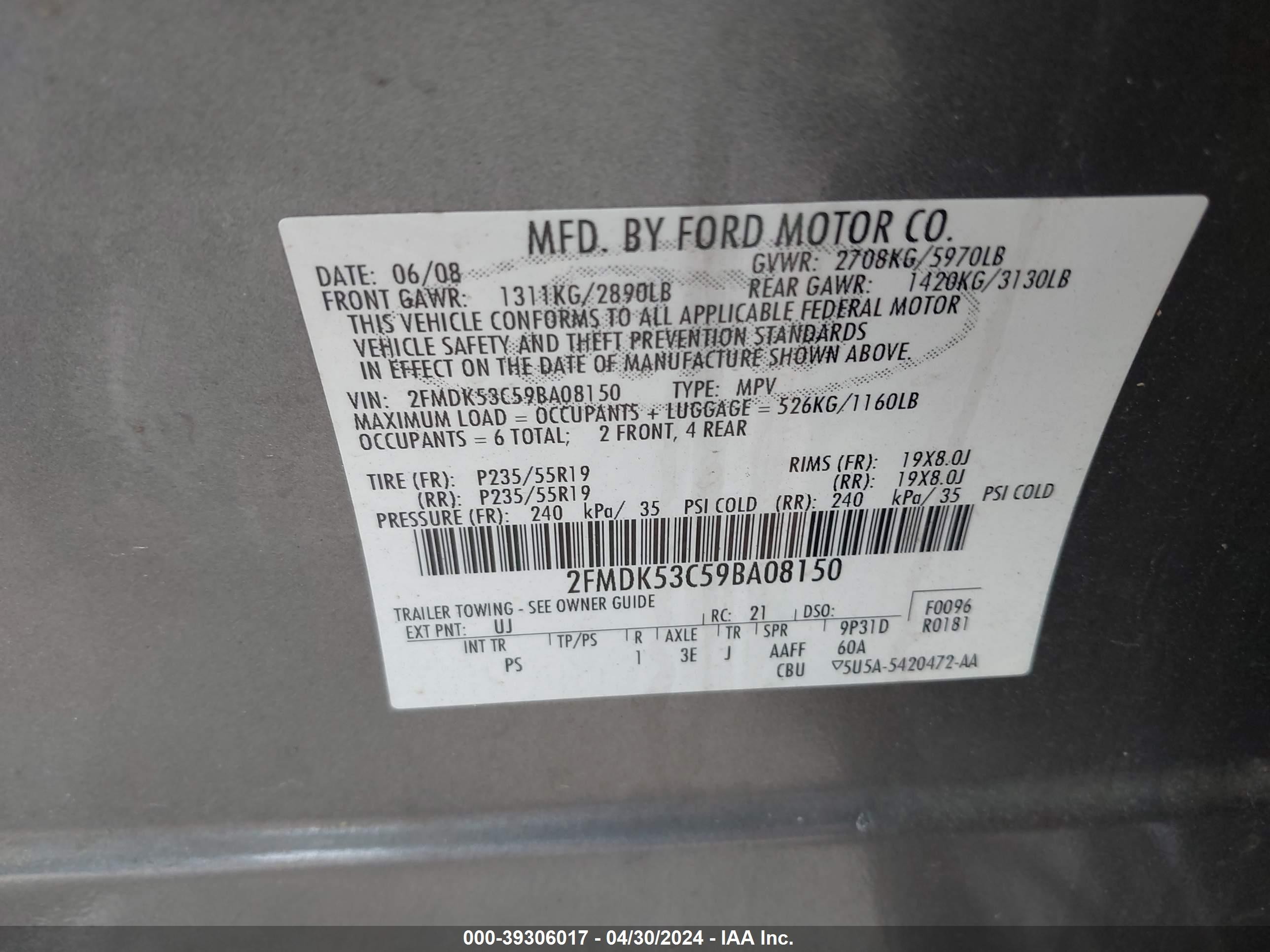 Photo 8 VIN: 2FMDK53C59BA08190 - FORD FLEX 