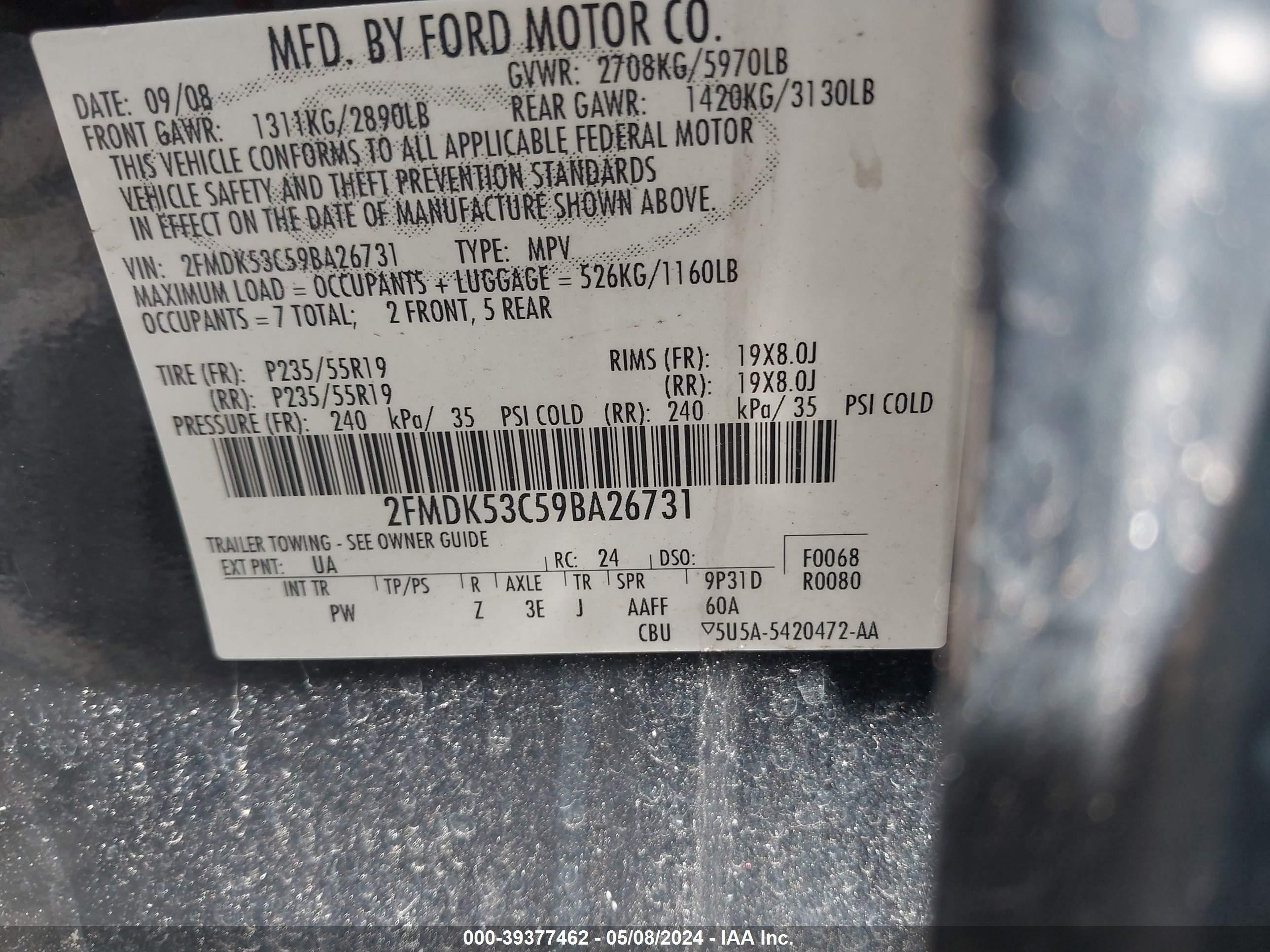 Photo 8 VIN: 2FMDK53C59BA26731 - FORD FLEX 