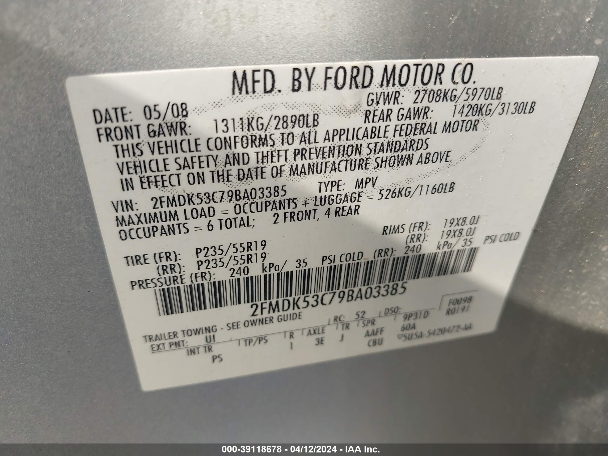 Photo 8 VIN: 2FMDK53C79BA03385 - FORD FLEX 