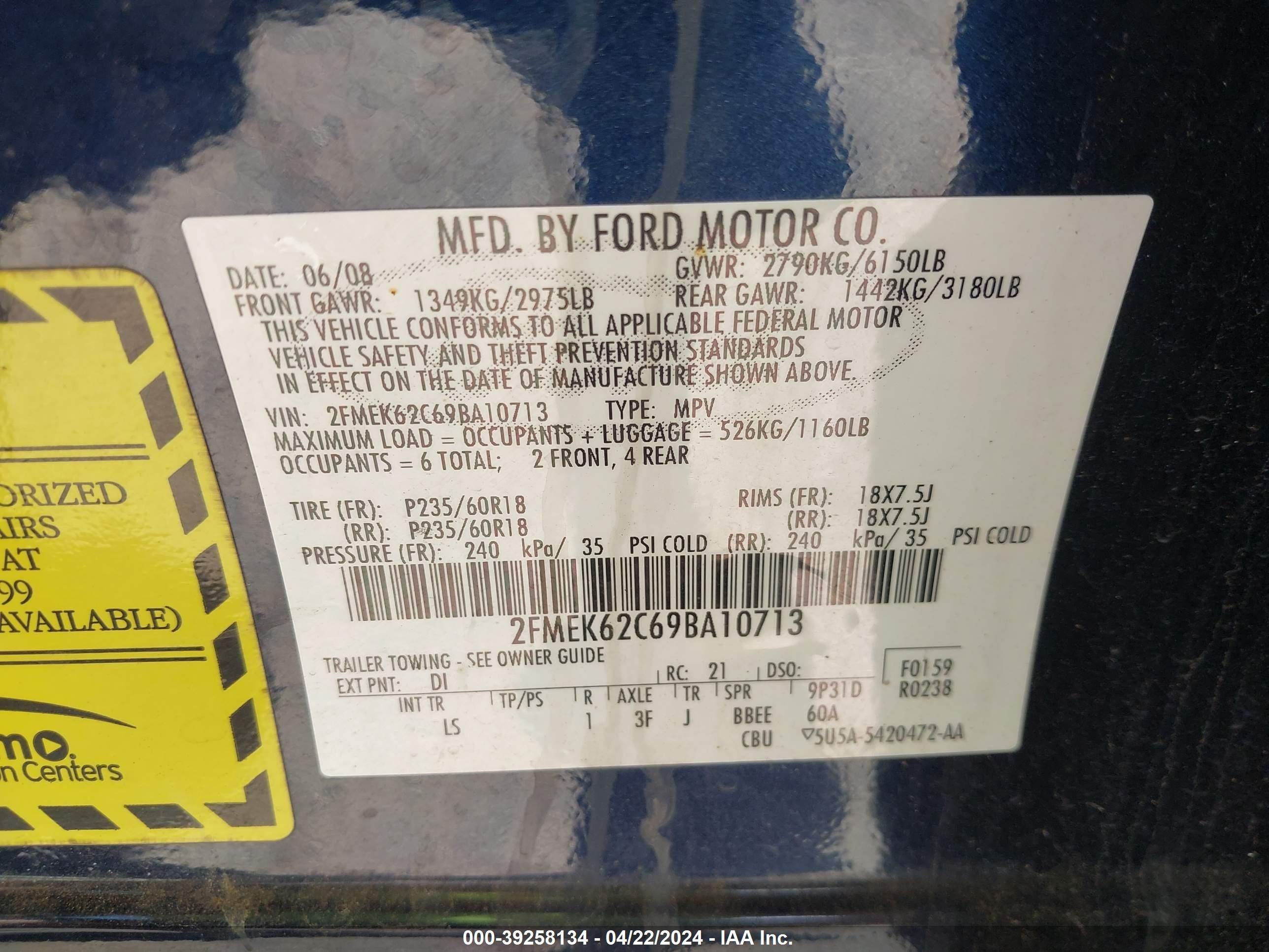 Photo 8 VIN: 2FMEK62C69BA10713 - FORD FLEX 