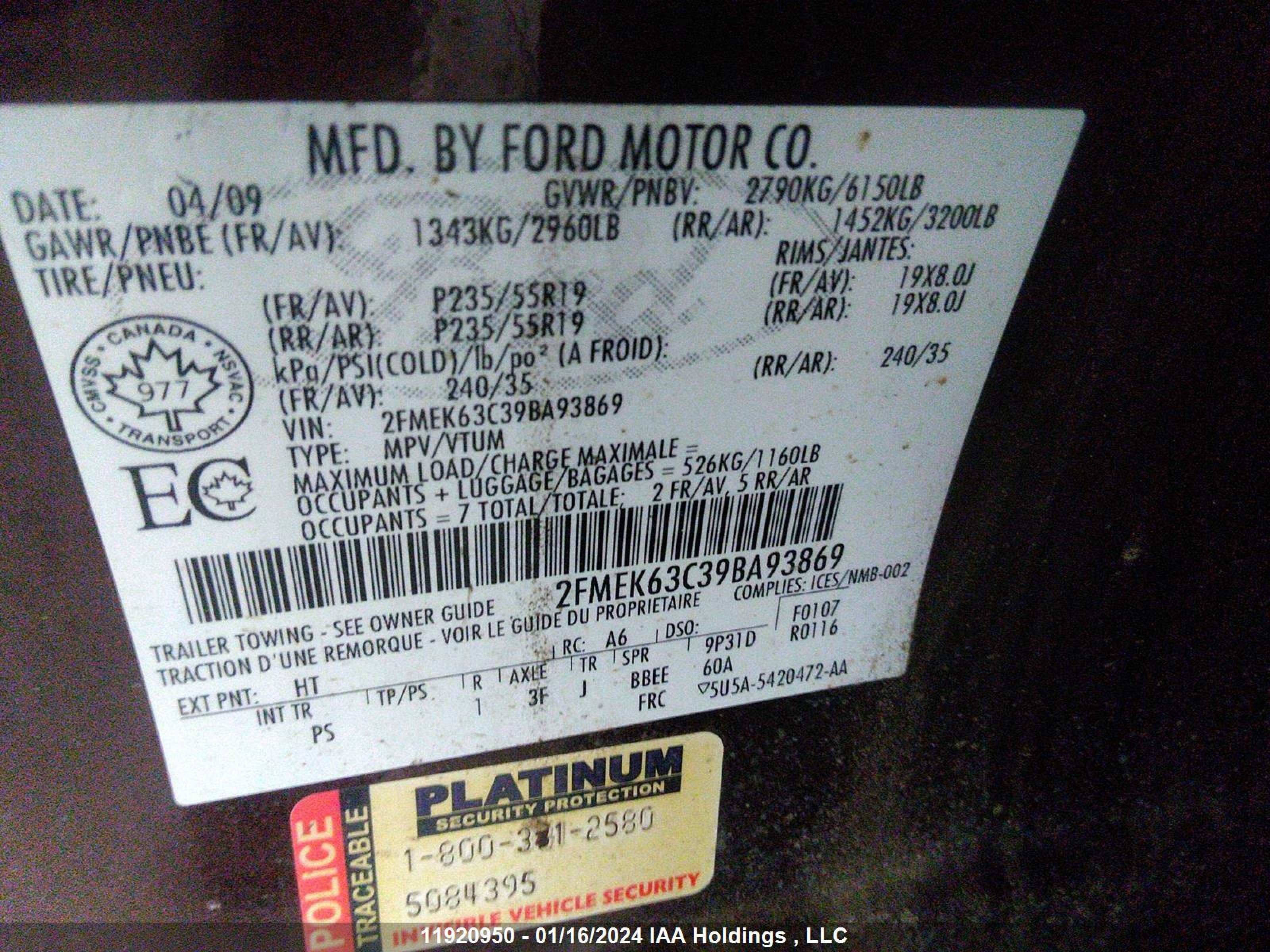 Photo 8 VIN: 2FMEK63C39BA93869 - FORD FLEX 