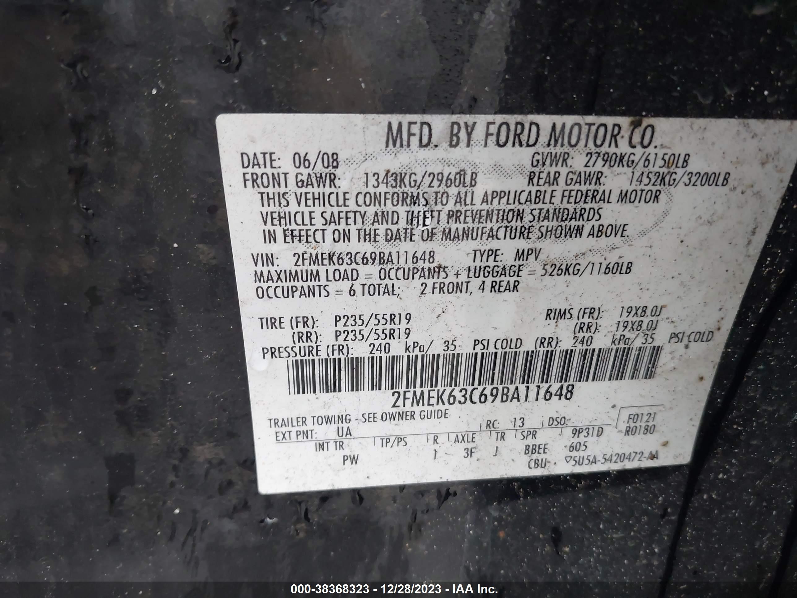 Photo 8 VIN: 2FMEK63C69BA11648 - FORD FLEX 