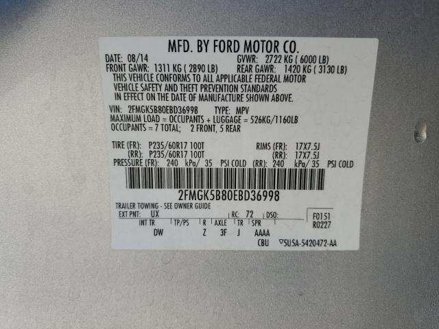 Photo 12 VIN: 2FMGK5B80EBD36998 - FORD FLEX 