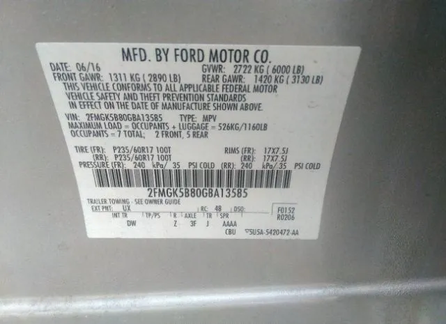 Photo 8 VIN: 2FMGK5B80GBA13585 - FORD FLEX 