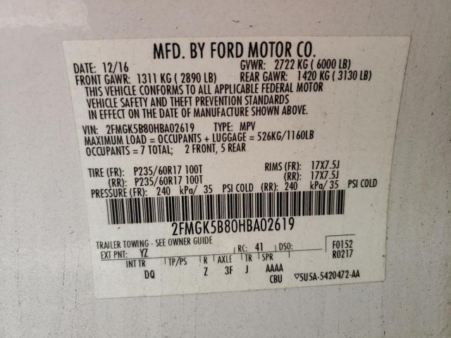 Photo 9 VIN: 2FMGK5B80HBA02619 - FORD FLEX SE 