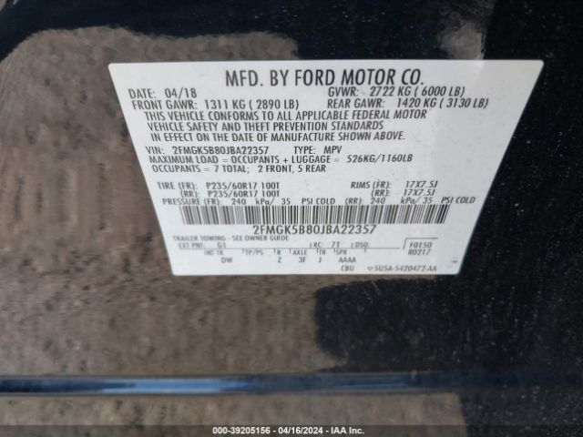 Photo 8 VIN: 2FMGK5B80JBA22357 - FORD FLEX 