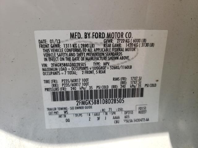 Photo 9 VIN: 2FMGK5B81DBD28505 - FORD FLEX SE 