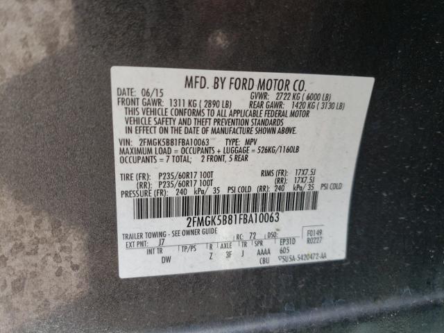 Photo 9 VIN: 2FMGK5B81FBA10063 - FORD FLEX SE 