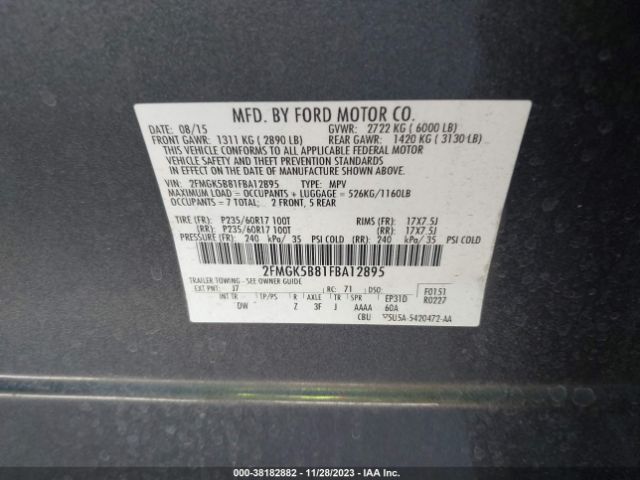 Photo 8 VIN: 2FMGK5B81FBA12895 - FORD FLEX 