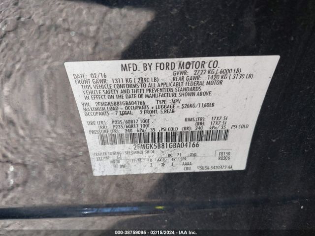 Photo 8 VIN: 2FMGK5B81GBA04166 - FORD FLEX 